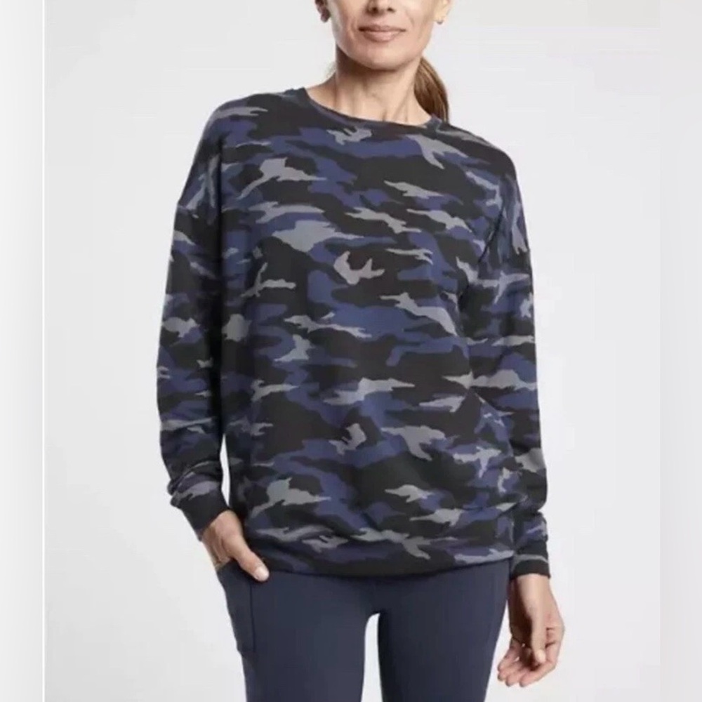 Athleta Studio To Street Printed Sweatshirt Size Small Blue/Black NWT